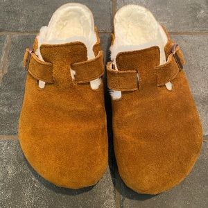Birkenstock Boston Suede Shearling Clog - Size 39 (8-8.5), Mink